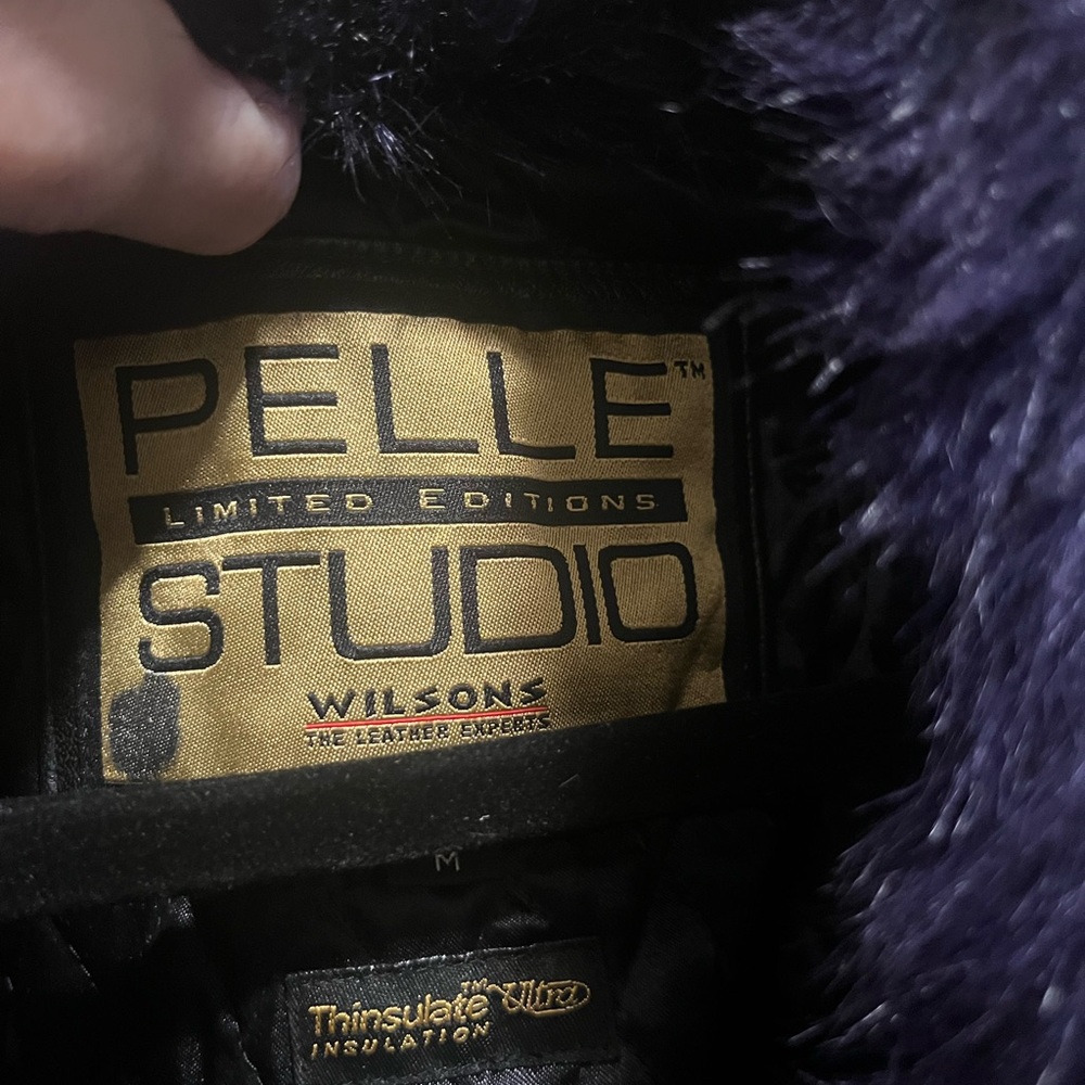 NWT Wilsons Purple Faux Fur LIMITED EDITION Vintage Black Leather Jacket Coat - Picture 7 of 9